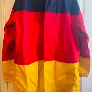 Nike Women’s Colorblock Hooded Raincoat in Red, Yellow & Navy